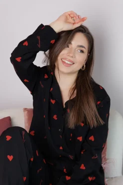 Piżama Nancy Long Hearts Black