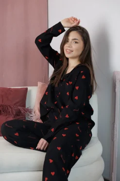 Piżama Nancy Long Hearts Black