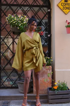 Sukienka Kimono Satin Khaki