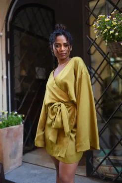 Sukienka Kimono Satin Khaki