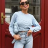 Sweter Pointelle Heart Blue
