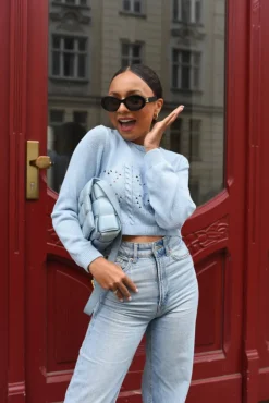 Sweter Pointelle Heart Blue