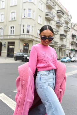 Sweter Pointelle Heart Pink