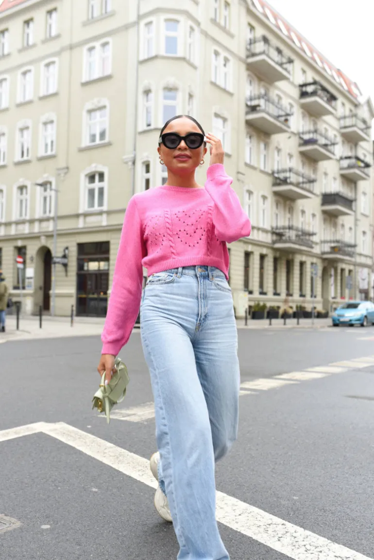 Sweter Pointelle Heart Pink